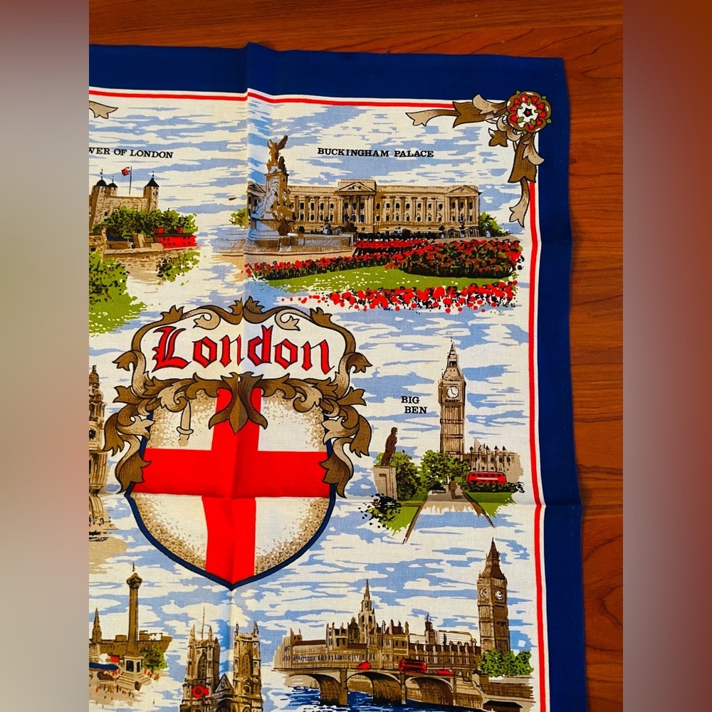 Vintage Cotton Tea Towel London Clive Mayor Souvenir Big Ben Buckingham Bridge - Picture 7 of 10